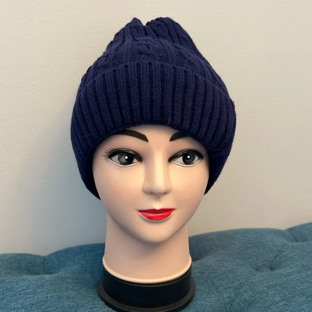 Dark Blue Cable Knit With Gray Fleece Interior-See Photos